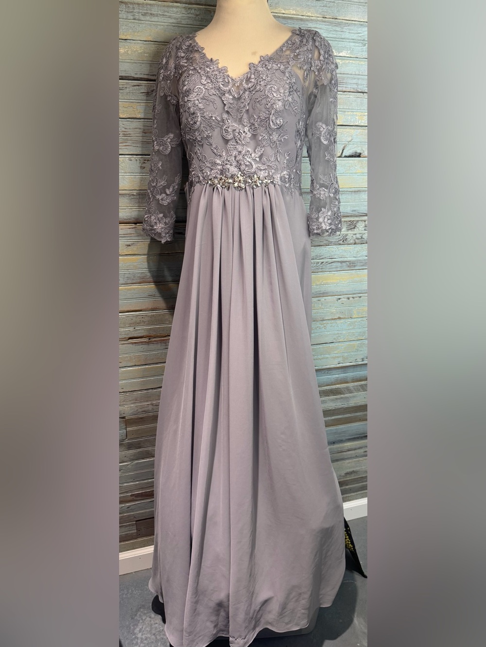 Azazie Lace Bodice A-Line Gown in Dusty Mauve